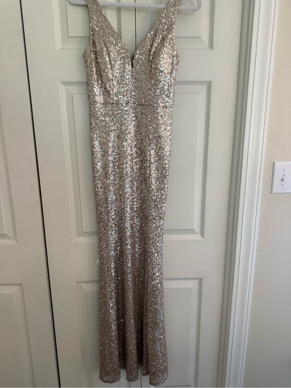 Crystal Doll Champagne Sequin V-Neck Gown
